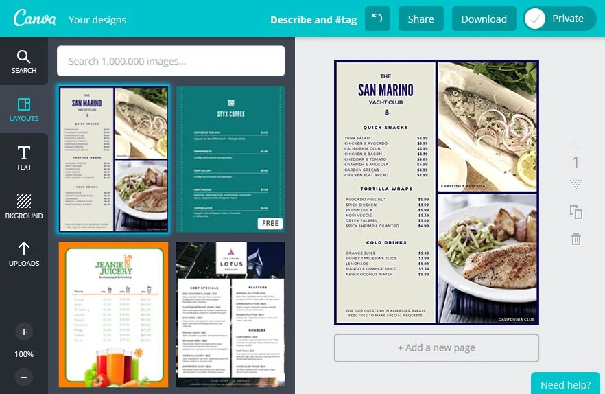 create your menu design